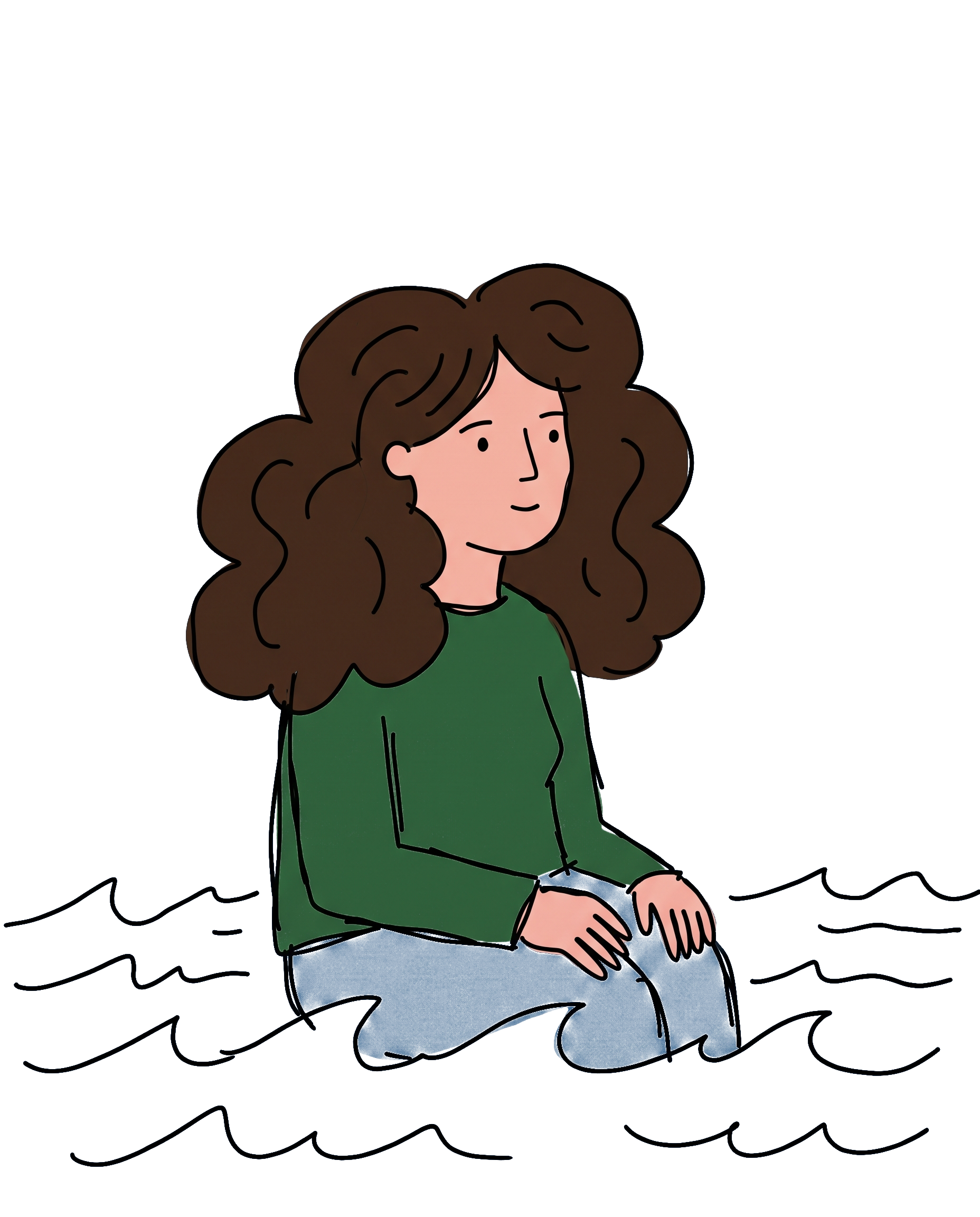 Ilustração de mulher em paz junto ao mar